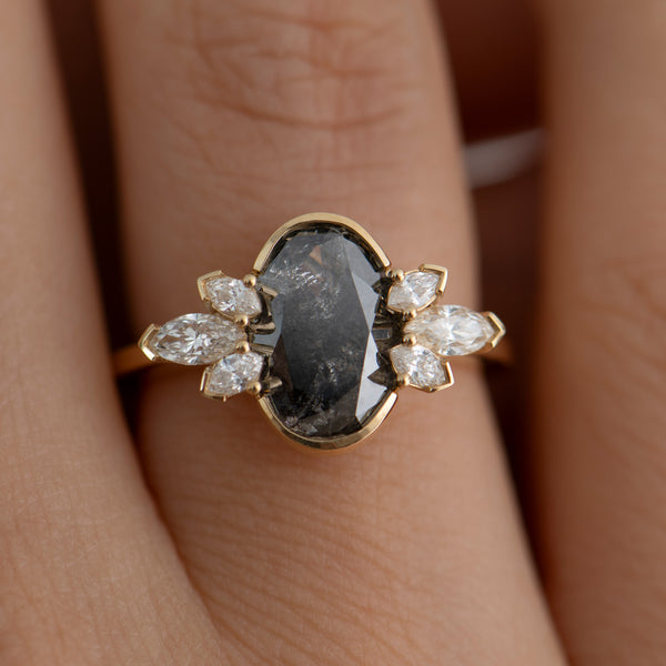 Black Tulip Oval Salt Pepper Diamond Engagement Ring – ARTEMER