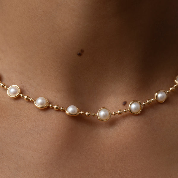 Celestial Pearl & Gold Bead Toggle Necklace – ARTEMER