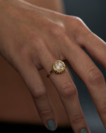 Hathi-OOAK-Rose-Cut-Diamond-Black-Diamond-Turquoise-Engagement-Ring-on-finger