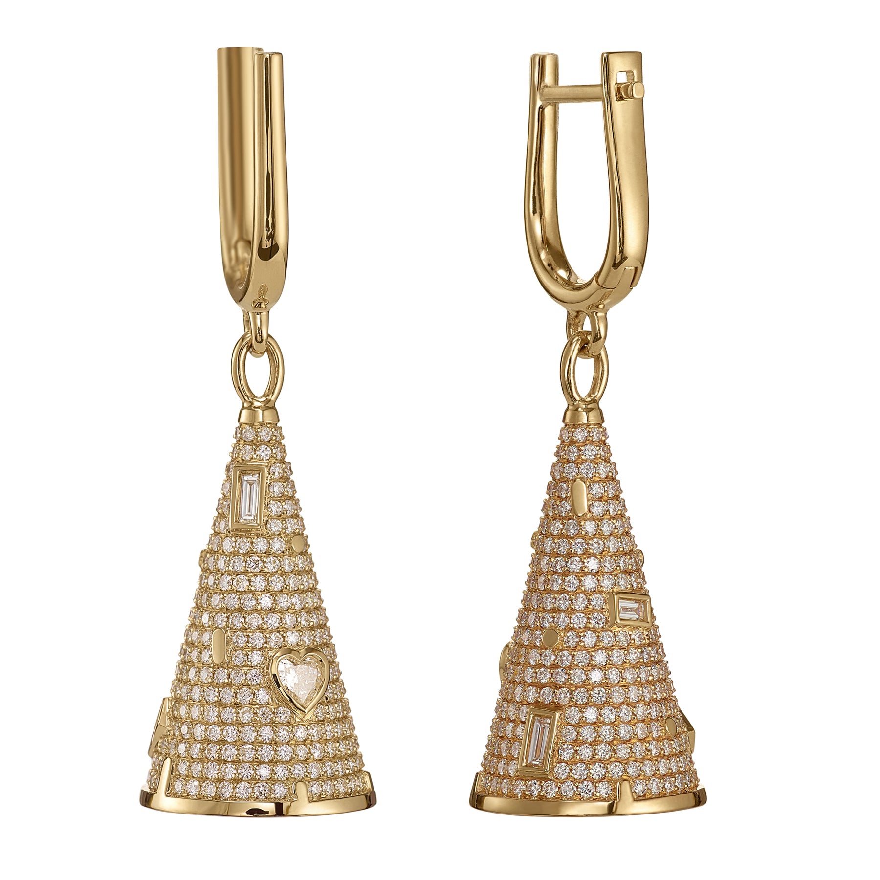 Mixed-Diamond-Cut-Cone-Dangle-Earrings-closeup