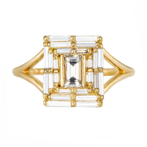 Baguette Cut Engagement Ring - Baguette Temple Ring 