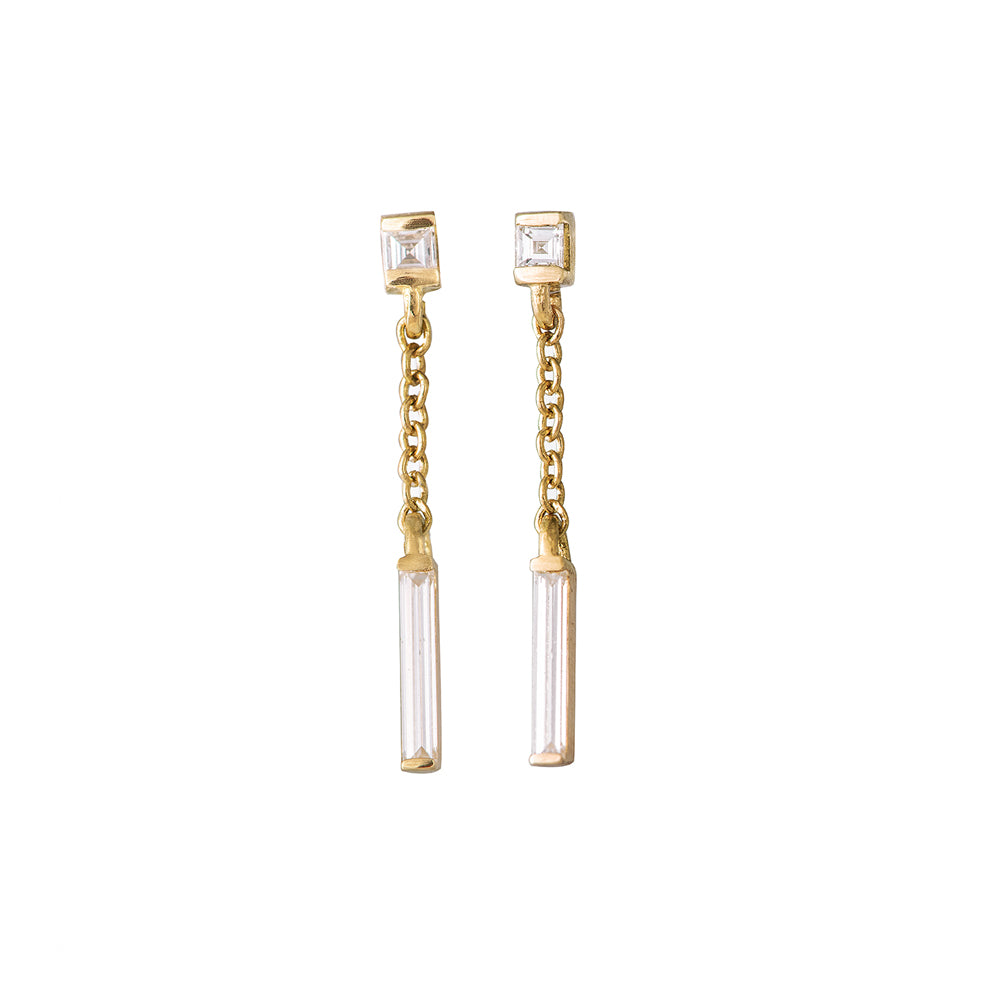 Baguette Diamond Drop Earrings on White