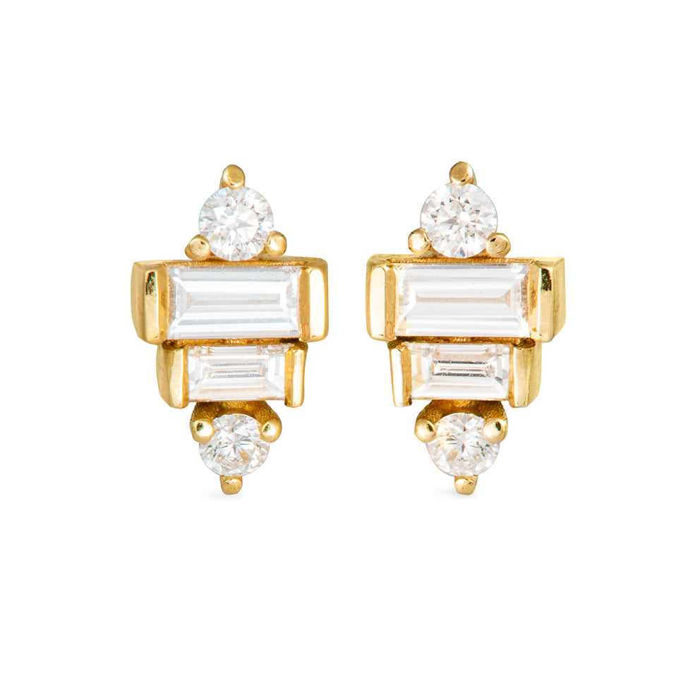 Baguette Diamond Earrings on White