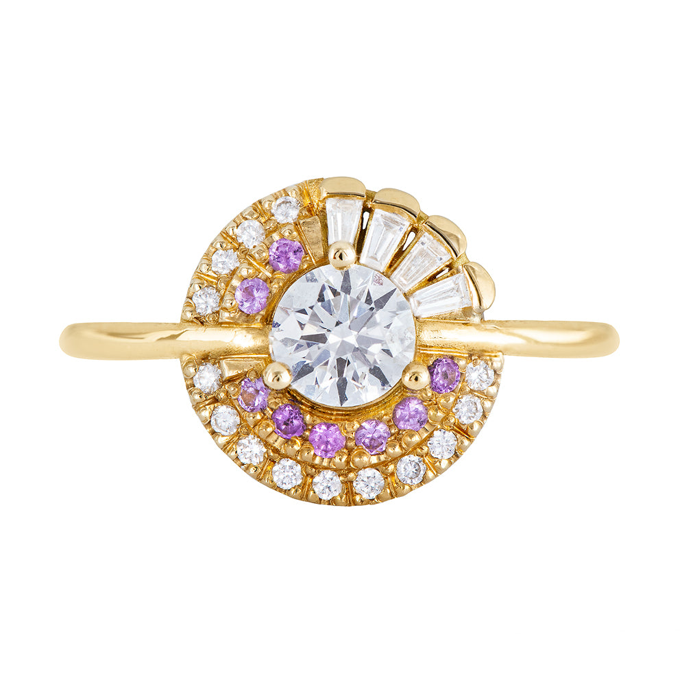  Cluster Engagement Ring with Purple Lilac Sapphires 