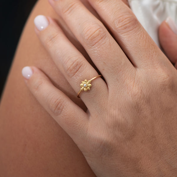 White Pearl 14kt Yellow Gold Flower Ring — Renaissance Jewelers