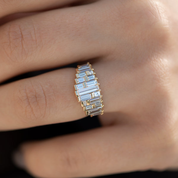Ready to Ship - Diamond Dune Ring with Top Light Brown Baguettes