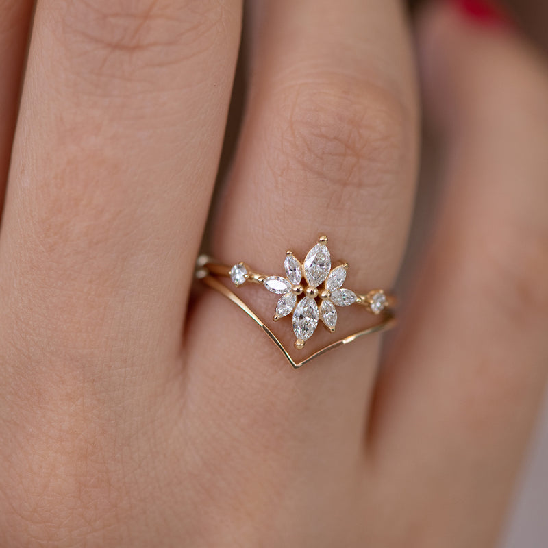 Diamond Flower Cluster Ring on middle finger