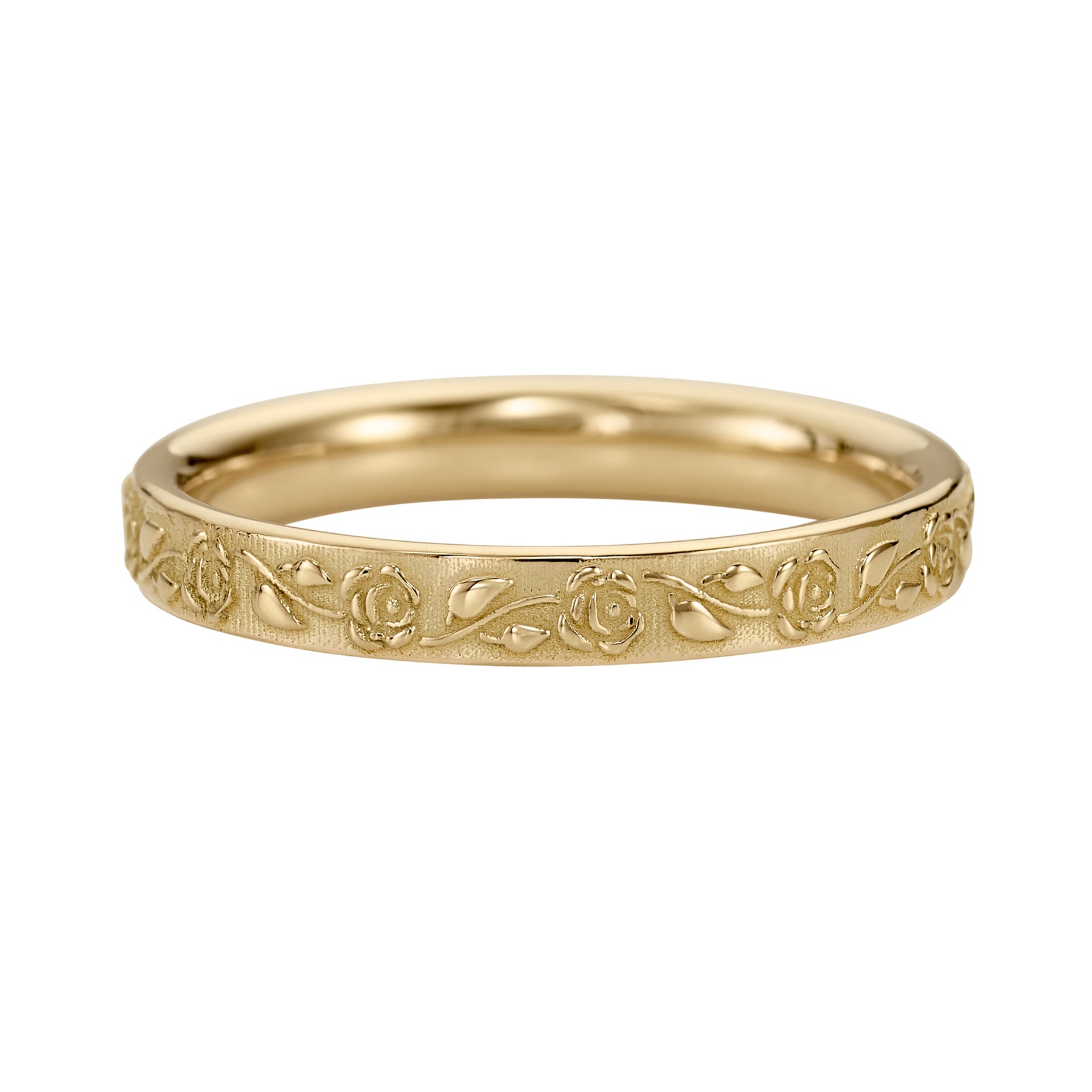 Embossed-Rose-Full-Eternity-Gold-Wedding-Band-closeup