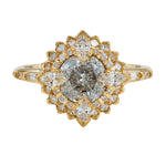 Golden-Lotus-Engagement-ring-with-Grey-and-White-Diamonds-closeup