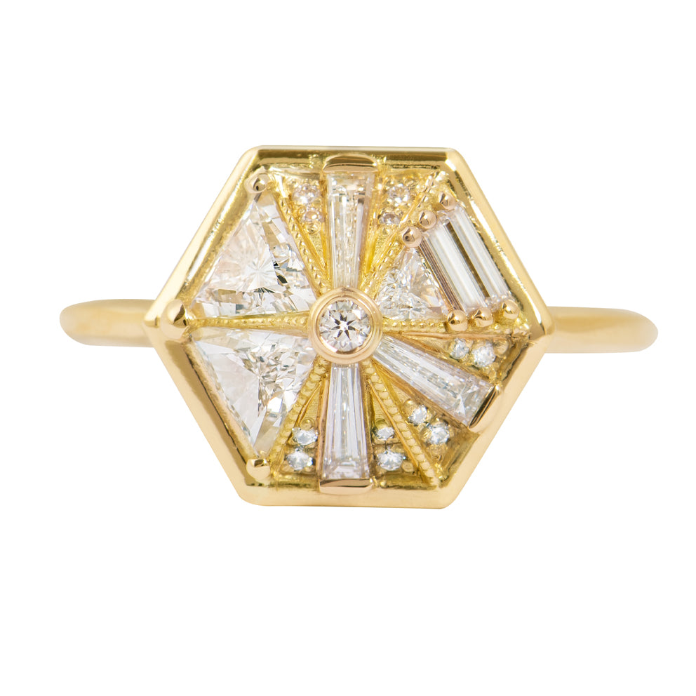 Hexagon-Engagement-Ring-with-Cluster-of-Diamonds-closeup