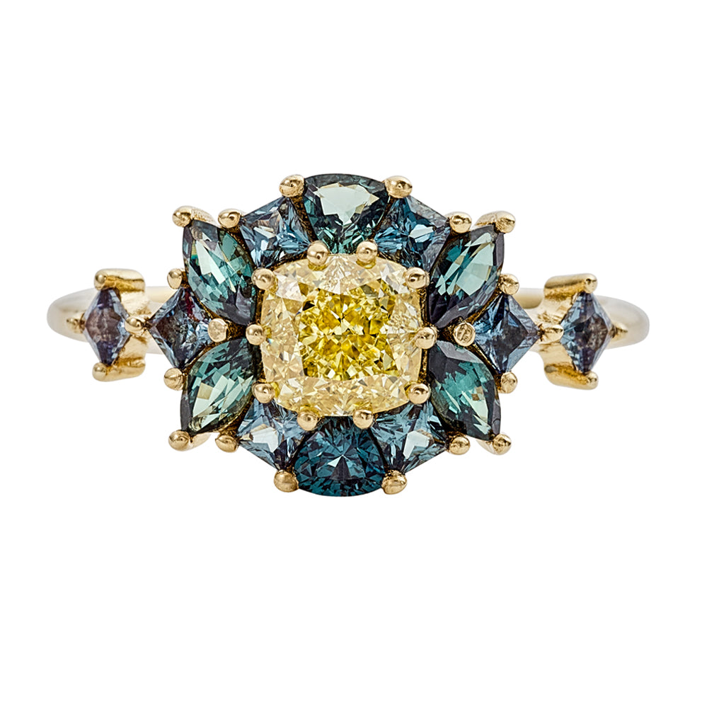 OOAK-Color-Changing-Garnet-Engagement-Ring-with-Fancy-Yellow-Diamond-side-closeup