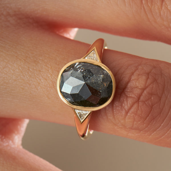 OOAK Salt Pepper Rose Cut Diamond Engagement Ring