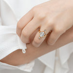 Symmetry-Engagement-ring-with-Five-Baguette-Cut-Diamonds-in-set-on-finger