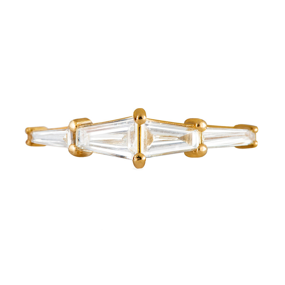 Tapered Baguette Engagement Ring on White Front View
