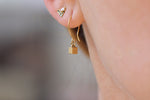 Tiny Cube Gold Earrings On Ears