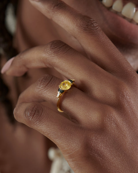 Venus OOAK Yellow Sapphire & Black Half Moon Engagement Ring – ARTEMER