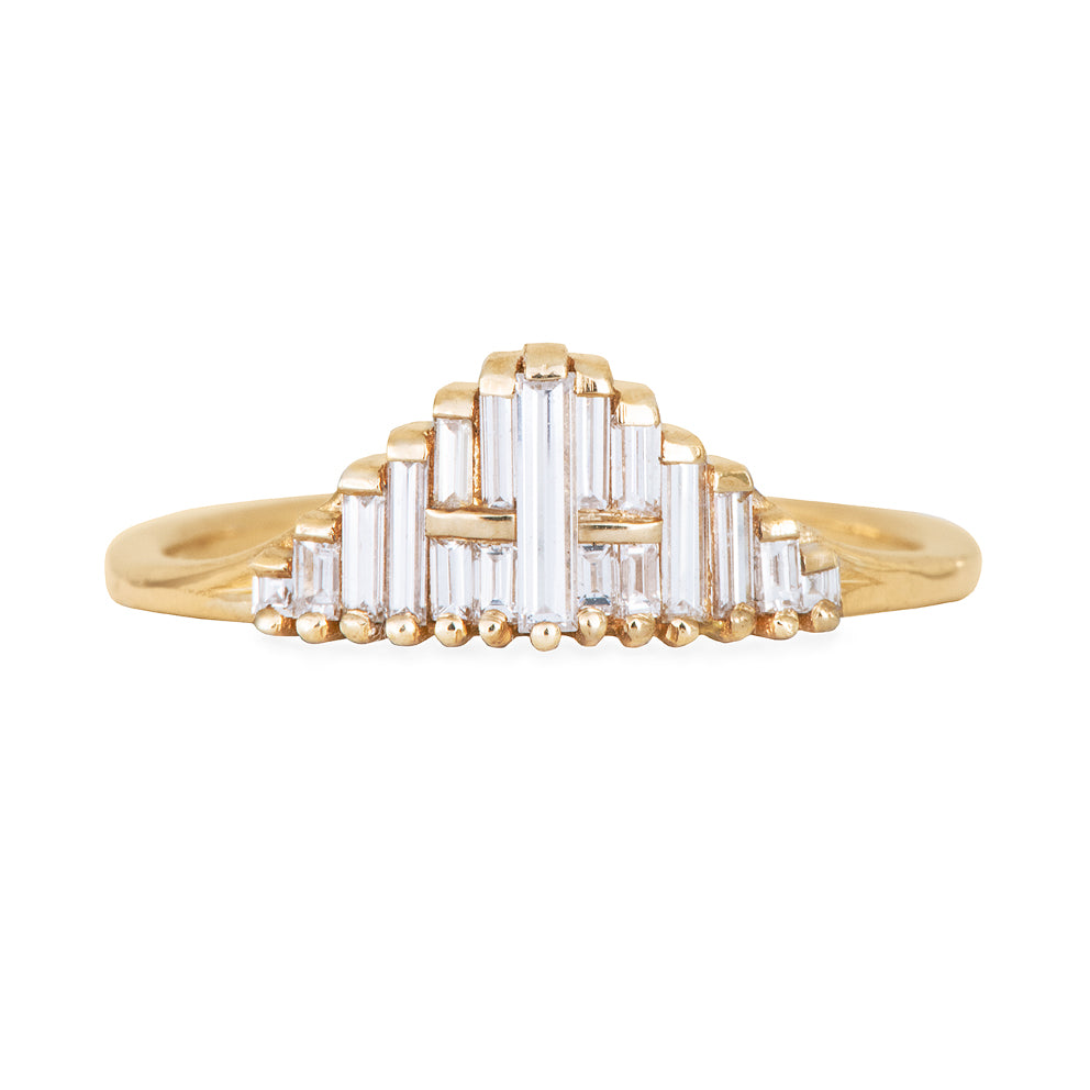 Vintage Style Engagement Ring - Art Deco Baguette Diamond Cluster Ring on white