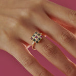XO-Black-Diamond-and-Pinkish-Ruby-Ring-on-finger