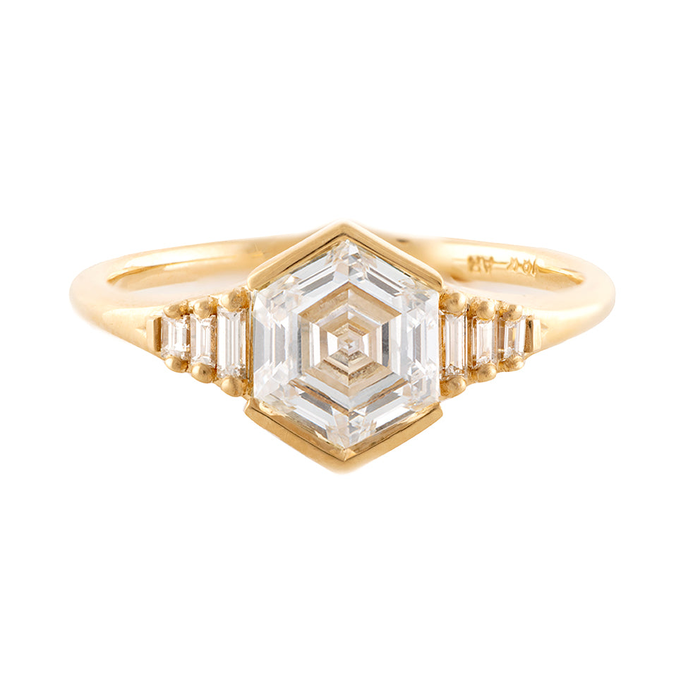 Hexagon step cut engagement ring