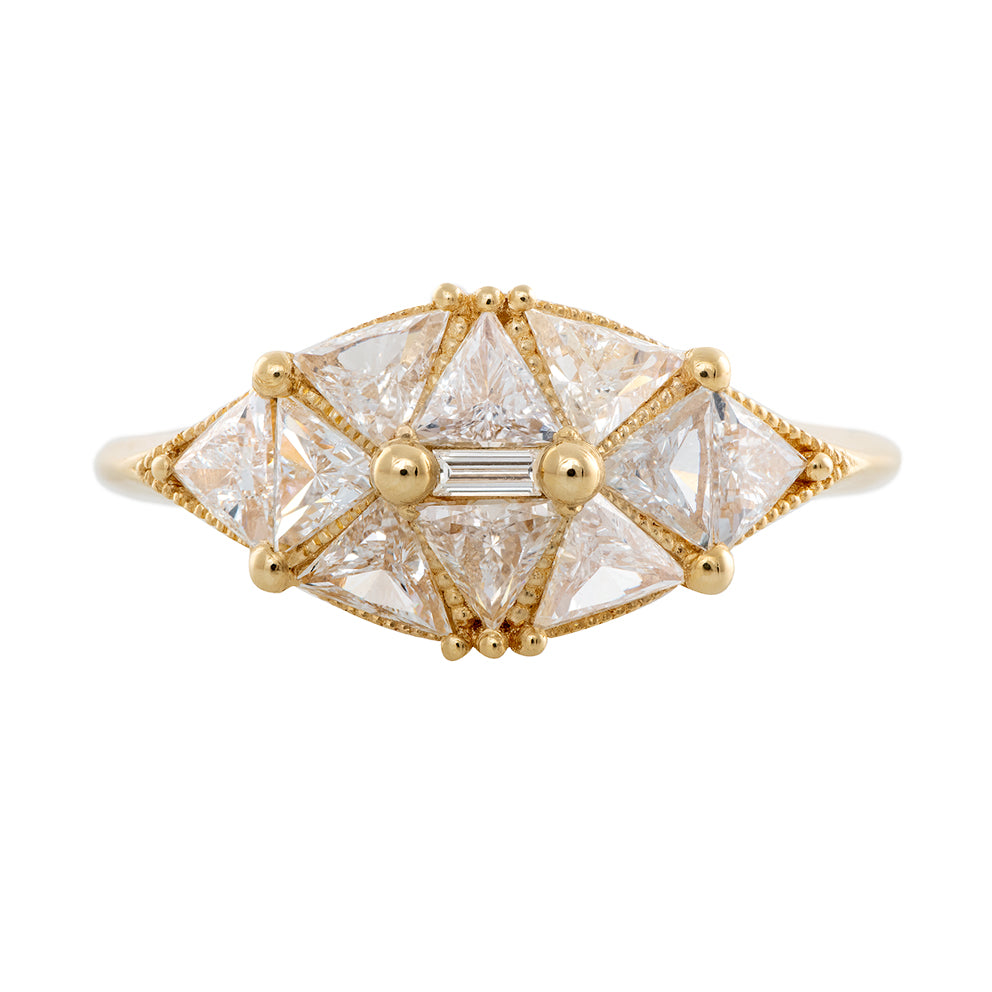 Reflective Dome Ring with Ten Triangle Cut Diamonds