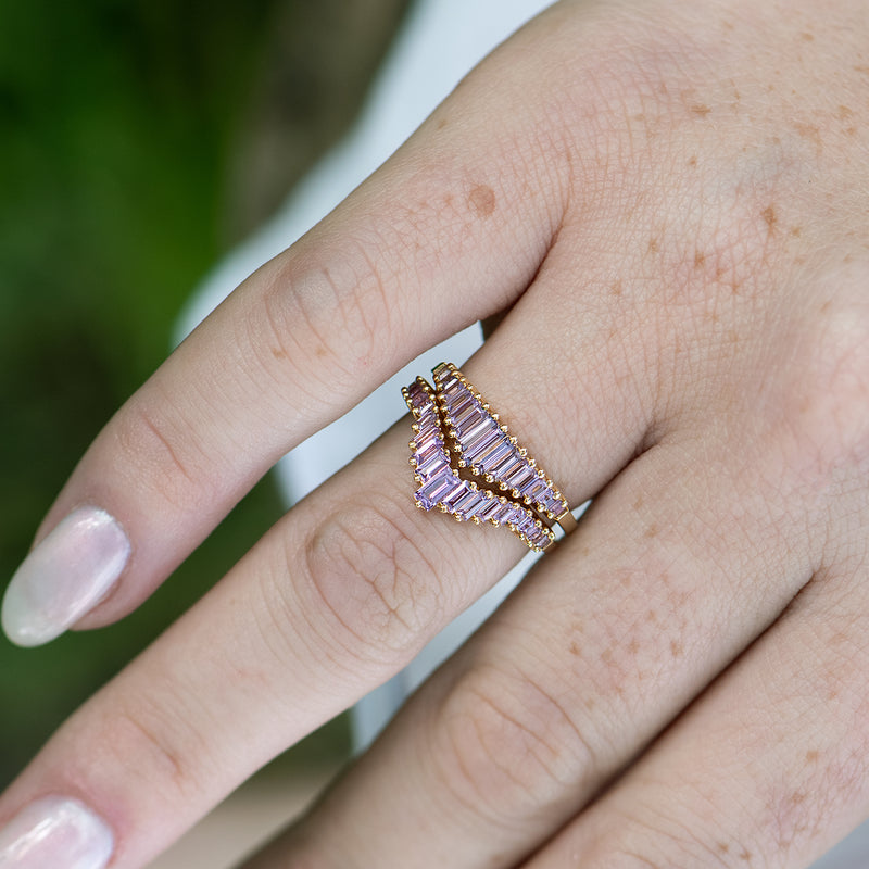 Lilac Sapphire Baguette Curved Tiara Ring