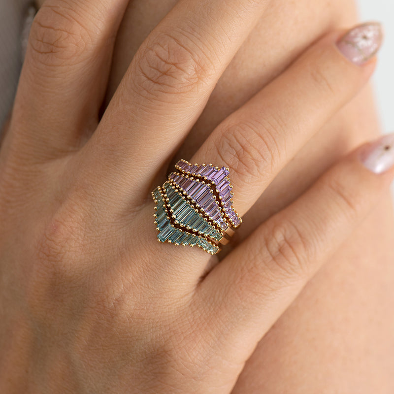 Baguette Cut Sapphire Ring - Purple and Lilac Engagement Ring