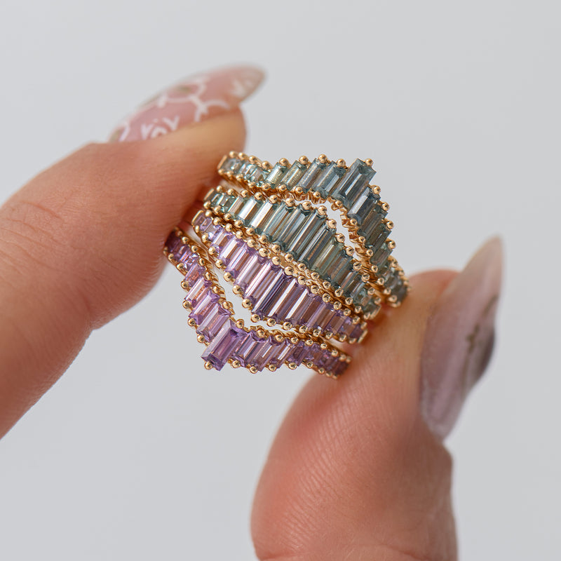 Art-Deco-Lilac-Baguette-Sapphire-Ring-Set-with-Teal-Holding
