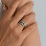 Teal Sapphire Baguette Curved Tiara Ring