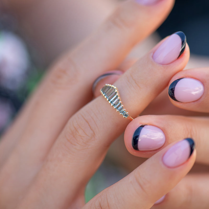 Art Deco Teal Baguette Sapphire Ring Set