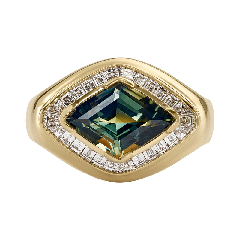 Aurora Lozenge Cut Parti Sapphire & Diamond Ring
