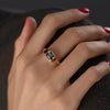 Chunky Asymmetric Statement Ring with OOAK Emerald Cut Parti Sapphire