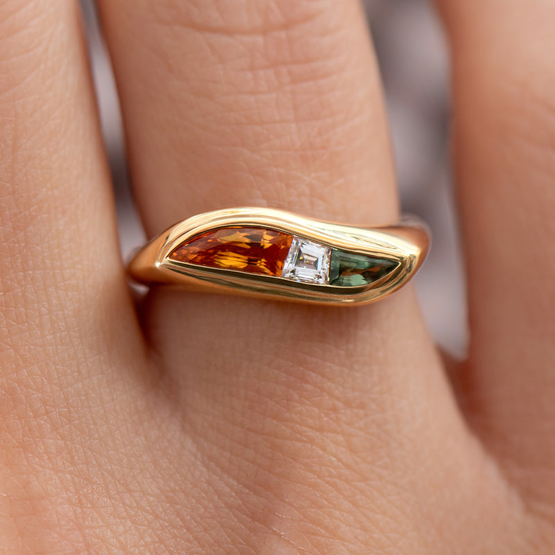 Color Block Ring Set with Sapphires & Diamonds in 18K Gold