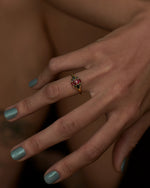 Dome-Marquise-Ruby-Black-Diamond-Ring-on-finger