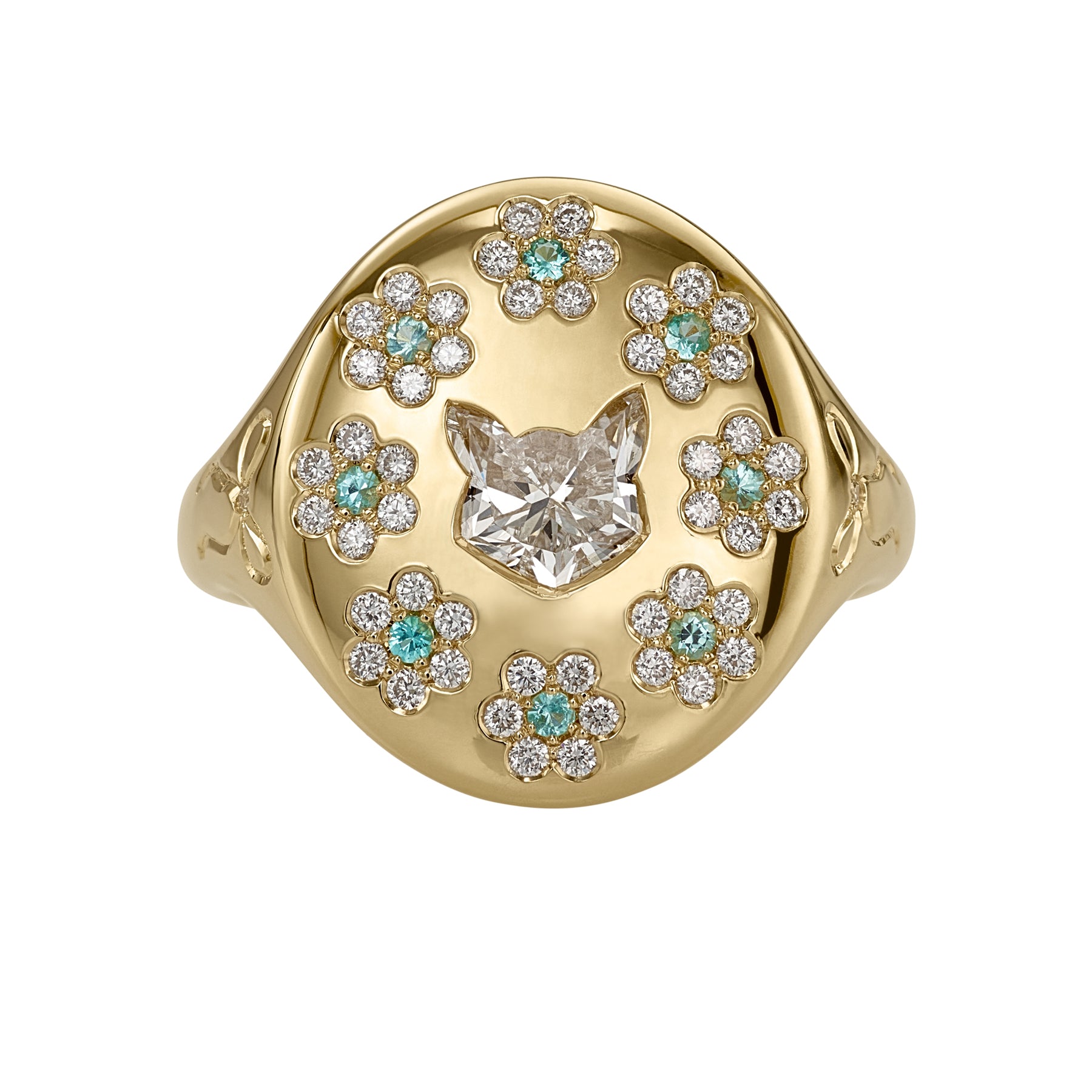 Duchess Cat Shaped Diamond with Paraiba Flowers Signet Ring – ARTEMER