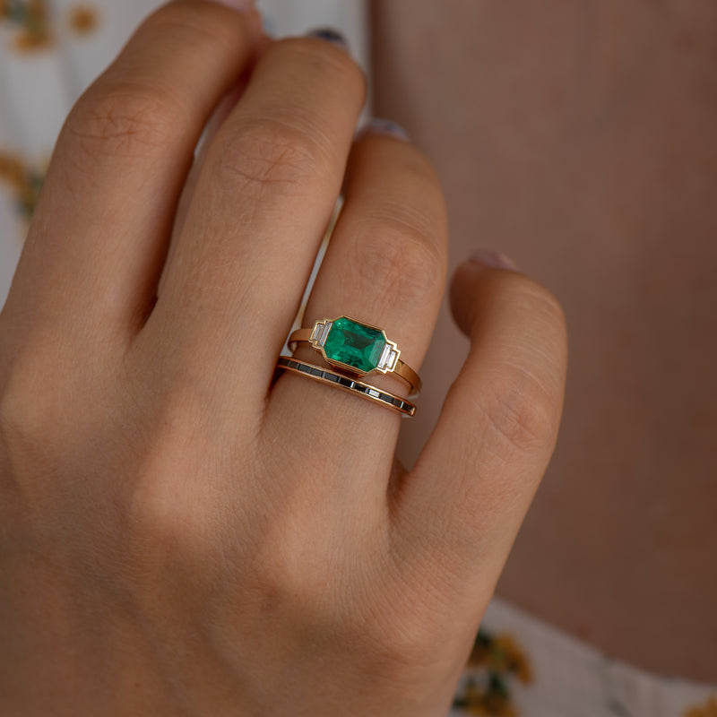 Art Deco Emerald Engagement Ring with Baguette Diamonds