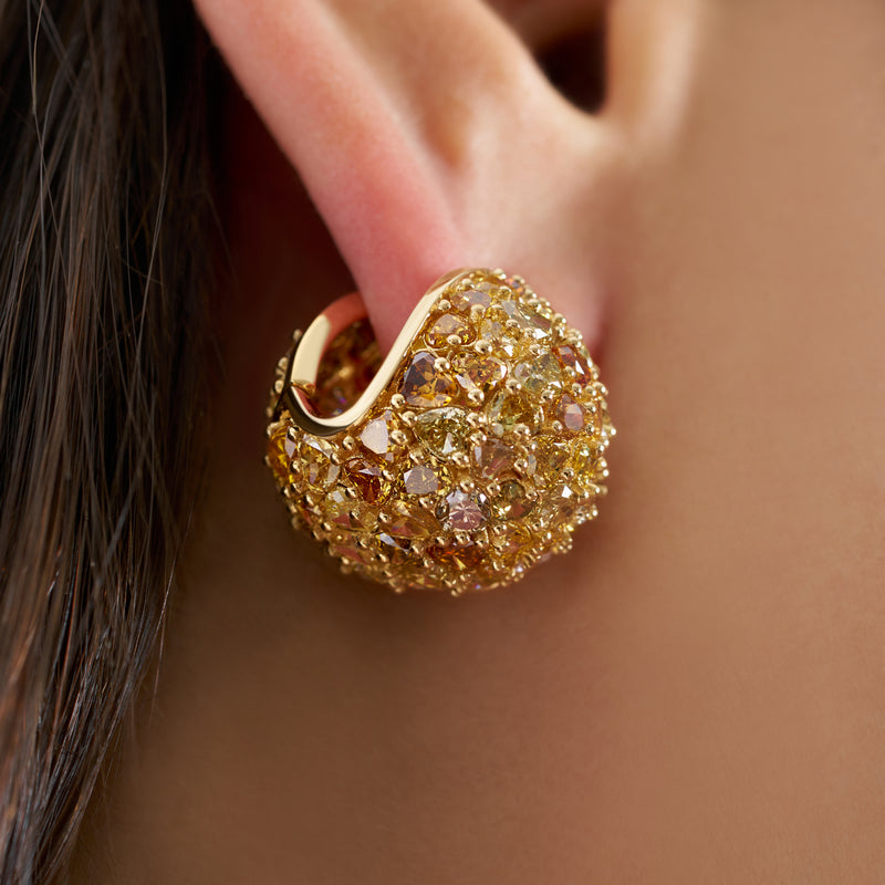 Fancy Color Heart Shaped Diamond Statement Earrings