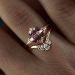 Ready to Ship - Garnet and Diamond Cluster Engagement Ring (size US 5.5-6.5)