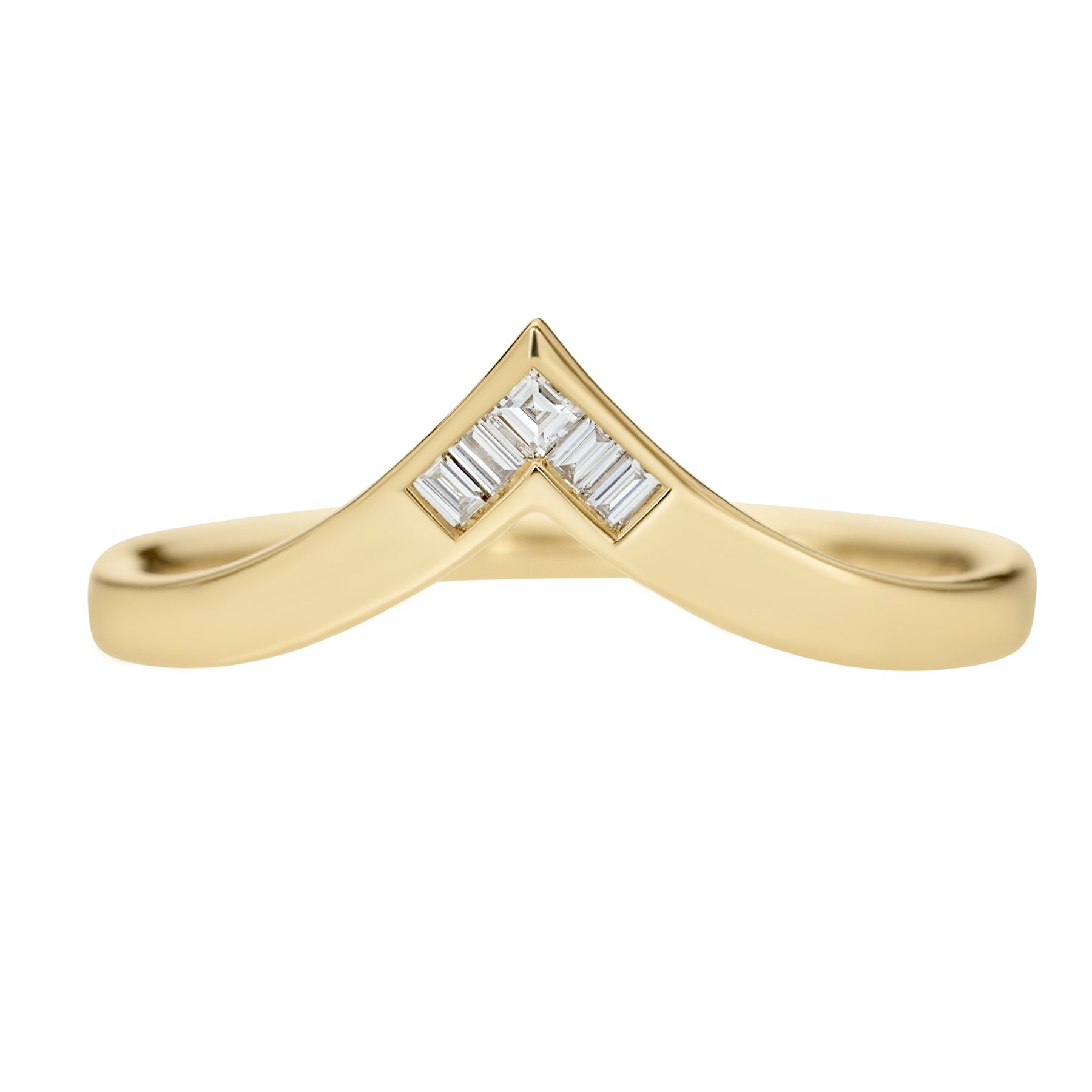 Gold Chevron Wedding Band with Baguette & Carre Diamonds – ARTEMER Gold Chevron Wedding Band with Baguette & Carre Diamonds – ARTEMER
