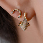 Gold-and-Diamond-Pave-Modern-Huggie-Earrings-Arc-Set