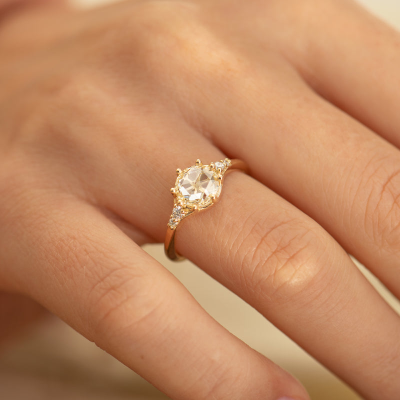 Ready to Ship - Icy Rose Cut Diamond Ring - Snowflake Engagement Ring (size US 5.25-6.25)