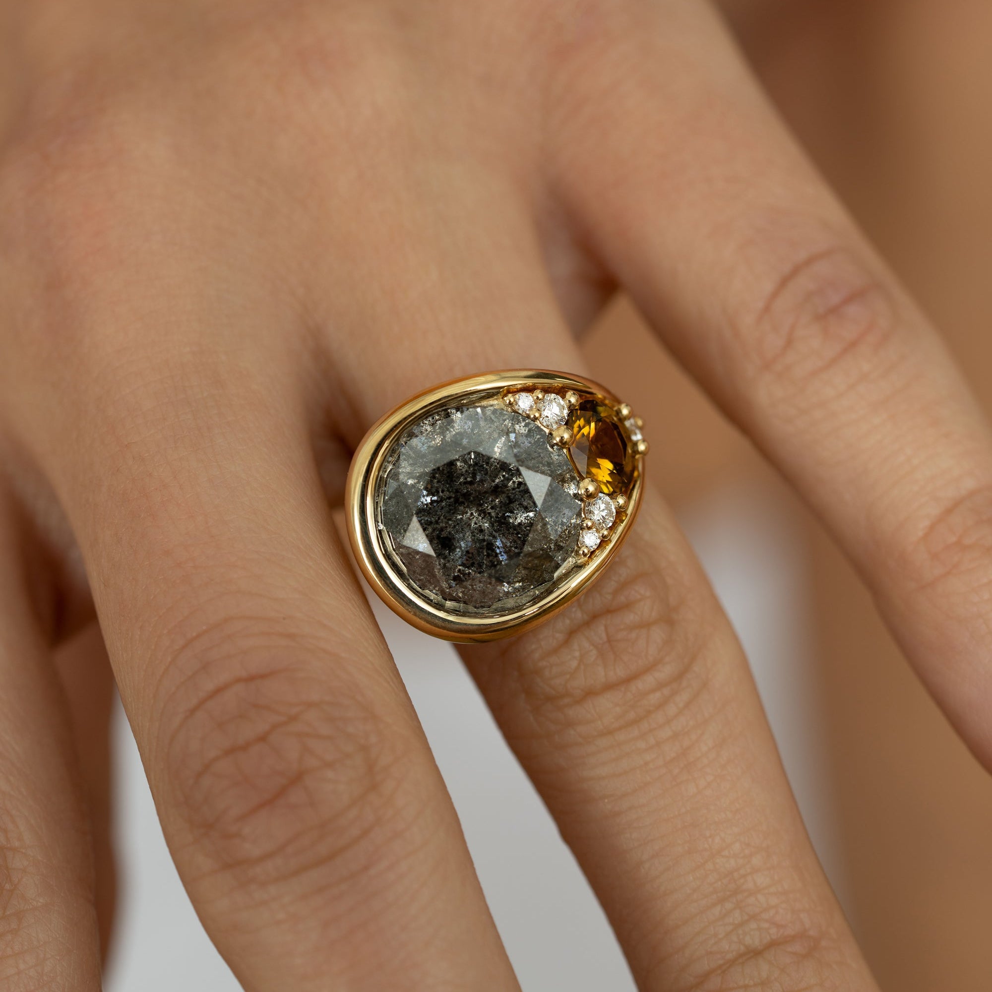 Lasso-Cocktail-Ring-with-12-Carat-Salt_Pepper_Diamond_and_Golden_Tourmaline_Straight_Angle_jpg
