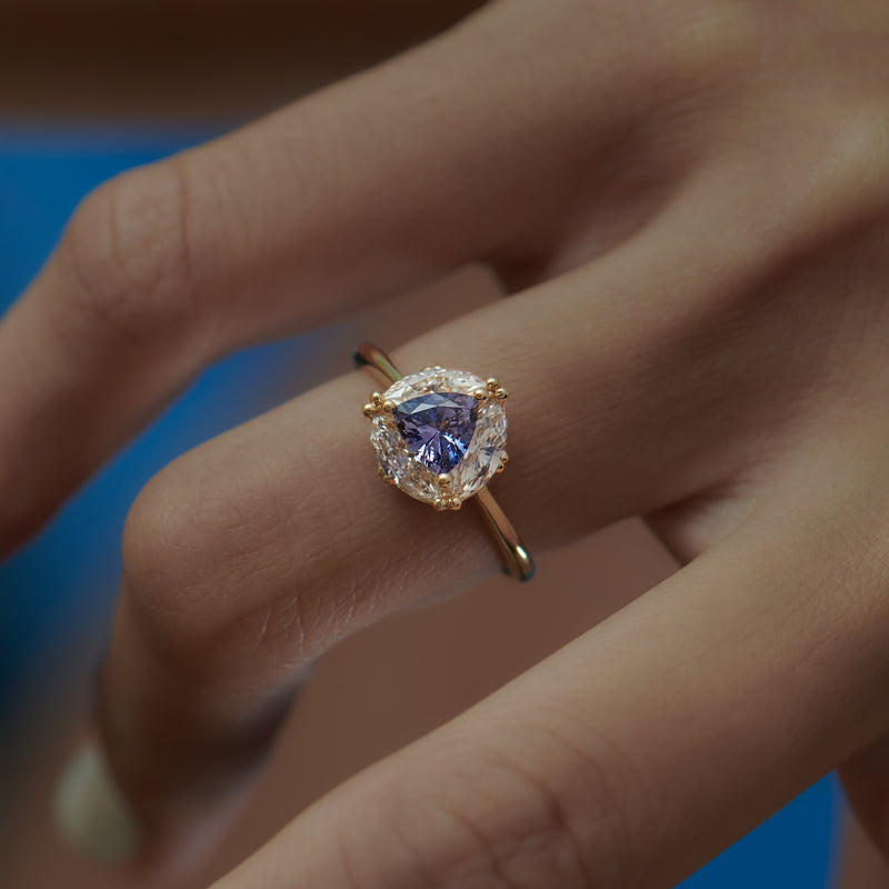 Ready to Ship - Marquise Diamond & Purple Trillion Sapphire Engagement Ring (size US 4-8)