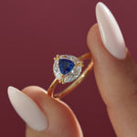 Ready to Ship - Marquise Diamond and Royal Blue Trillion Sapphire Engagement Ring (size US 4-8)