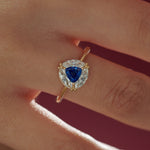 Ready to Ship - Marquise Diamond and Royal Blue Trillion Sapphire Engagement Ring (size US 4-8)