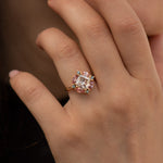 Mosaic-Engagement-Ring-with-Cushion-Cut-Diamond-and-Sapphires-Midshot-Angle