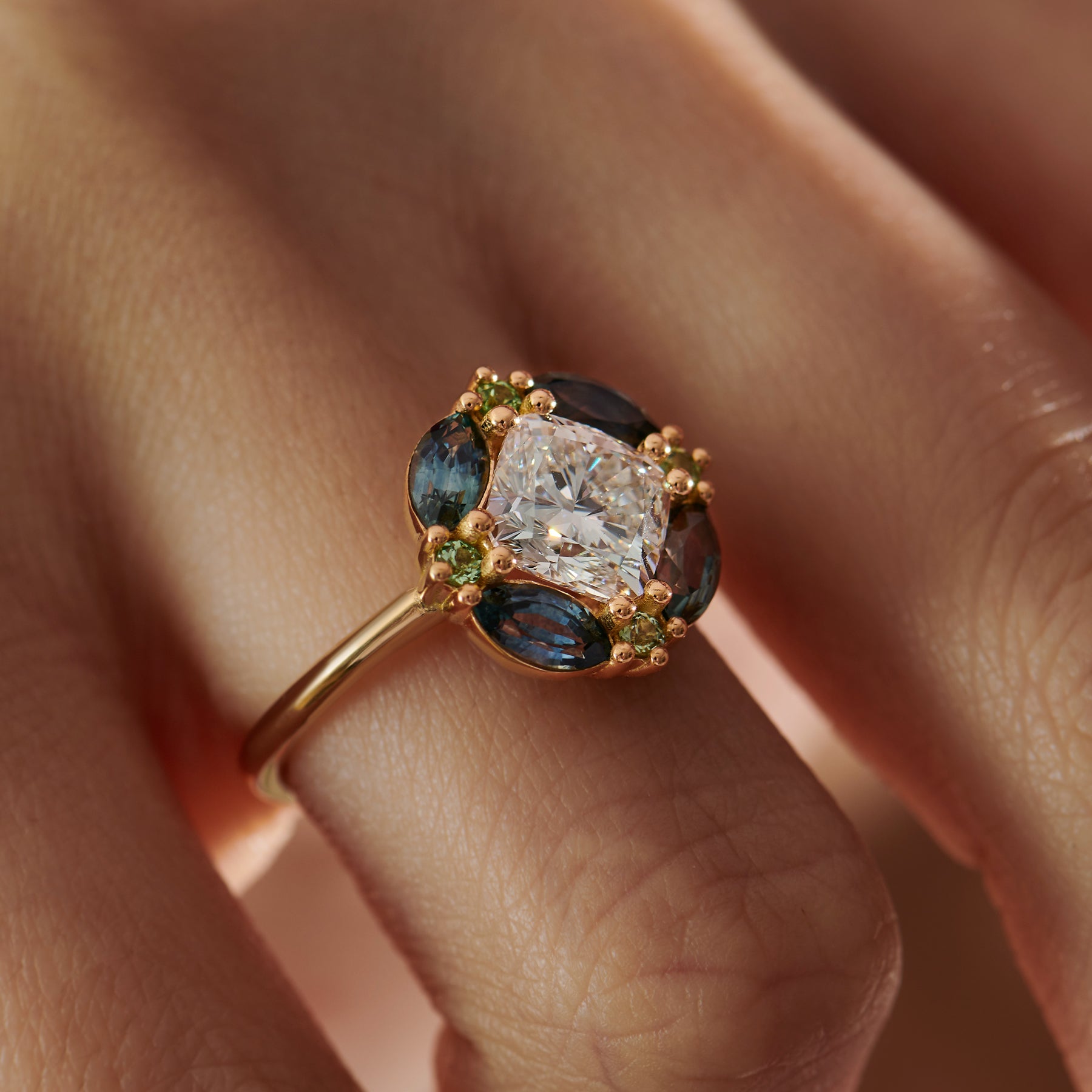 Rose Gold Cushion Cut Stone Engagement Ring