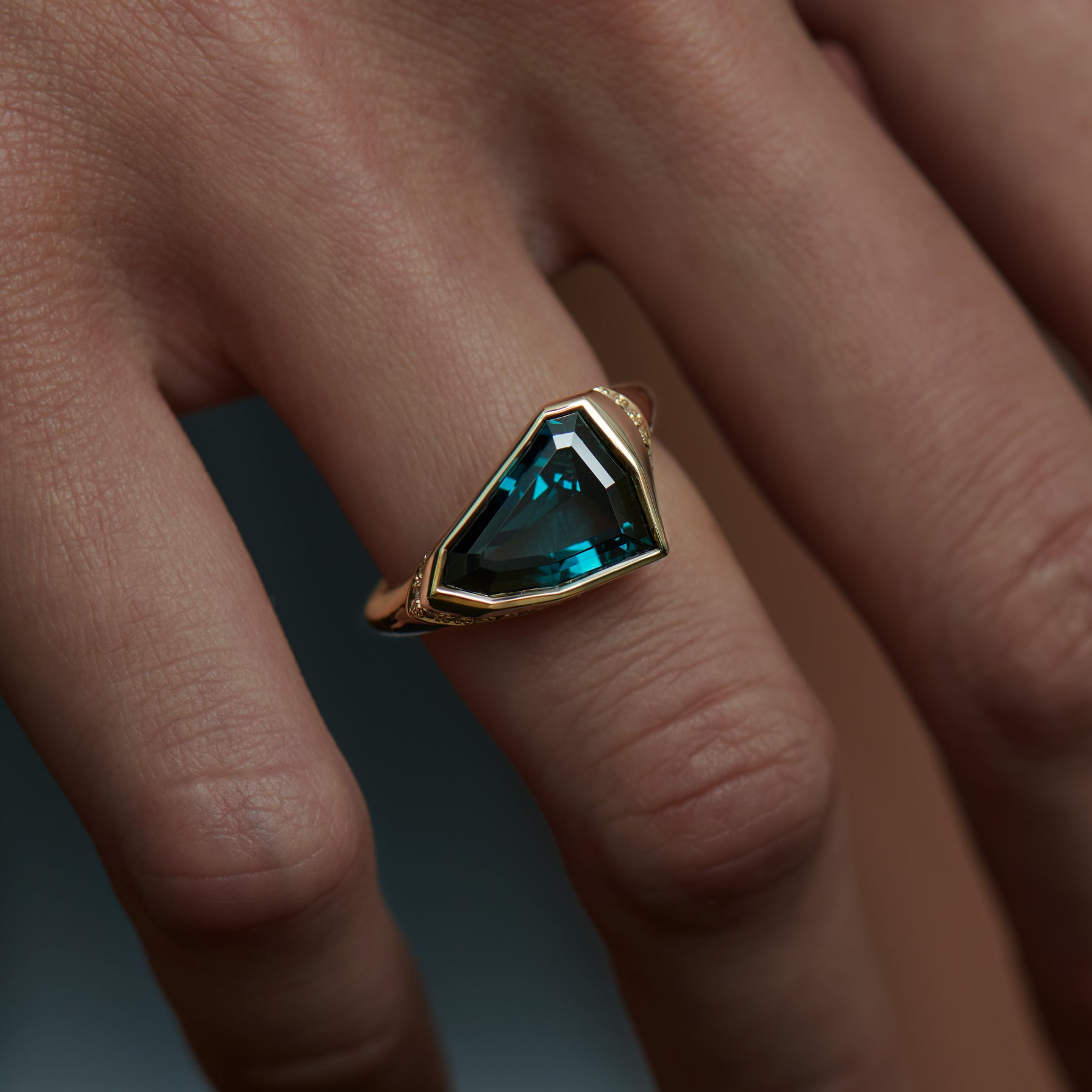Nebula OOAK Teal Sapphire Diamond Statement Ring