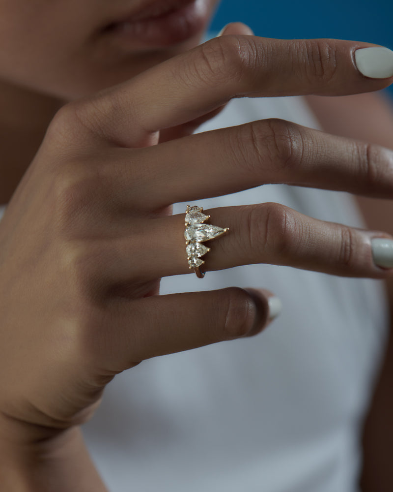 Nouveau-Five-Pear-White-Diamond-Engagement-Ring-artemer