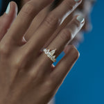 Nouveau-Five-Pear-White-Diamond-Engagement-Ring-on-finger