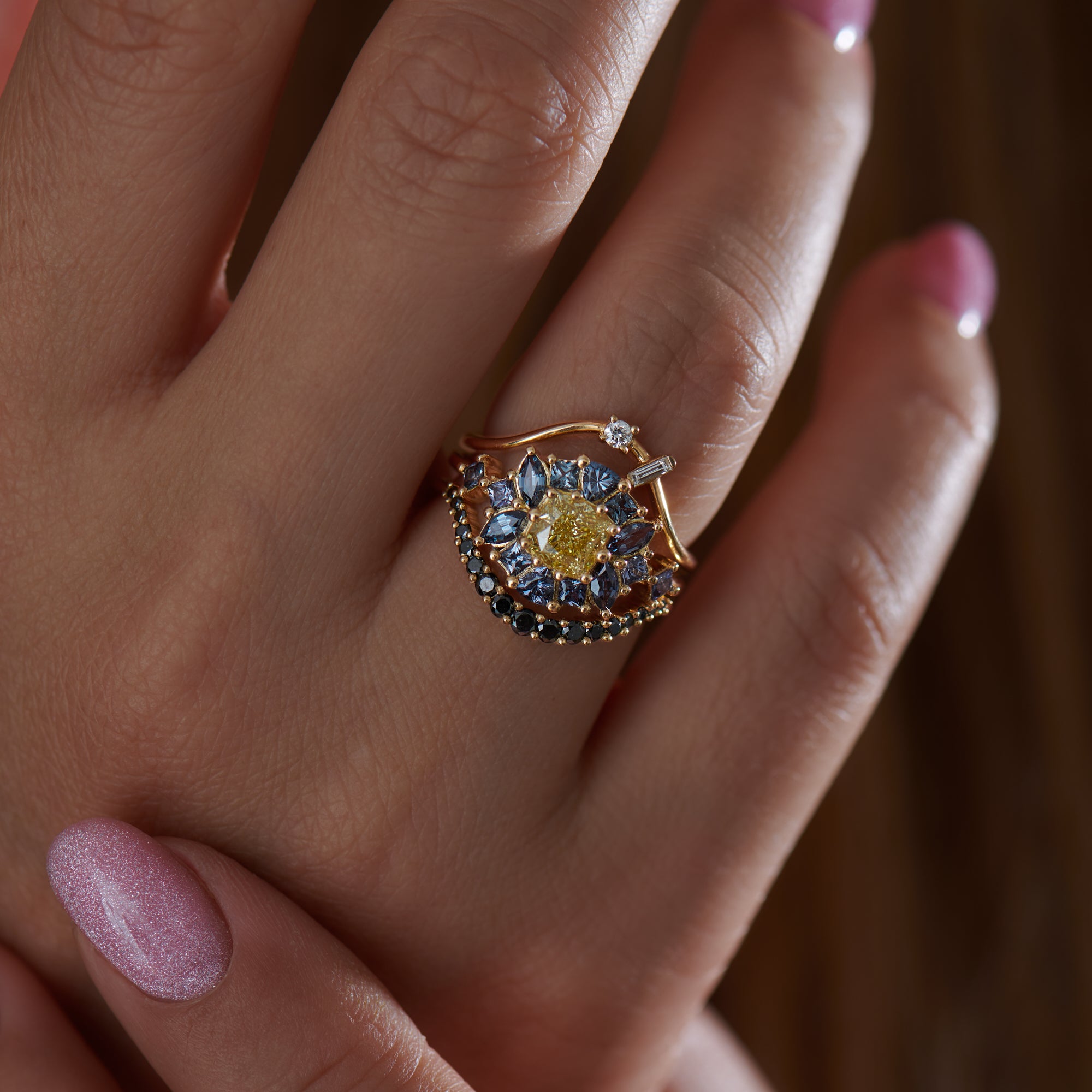 Cushion Cut Halo Yellow Diamond Engagement Ring - Gregory Jewellers